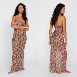 Marble Print Mesh Cover Up Maxi Dress